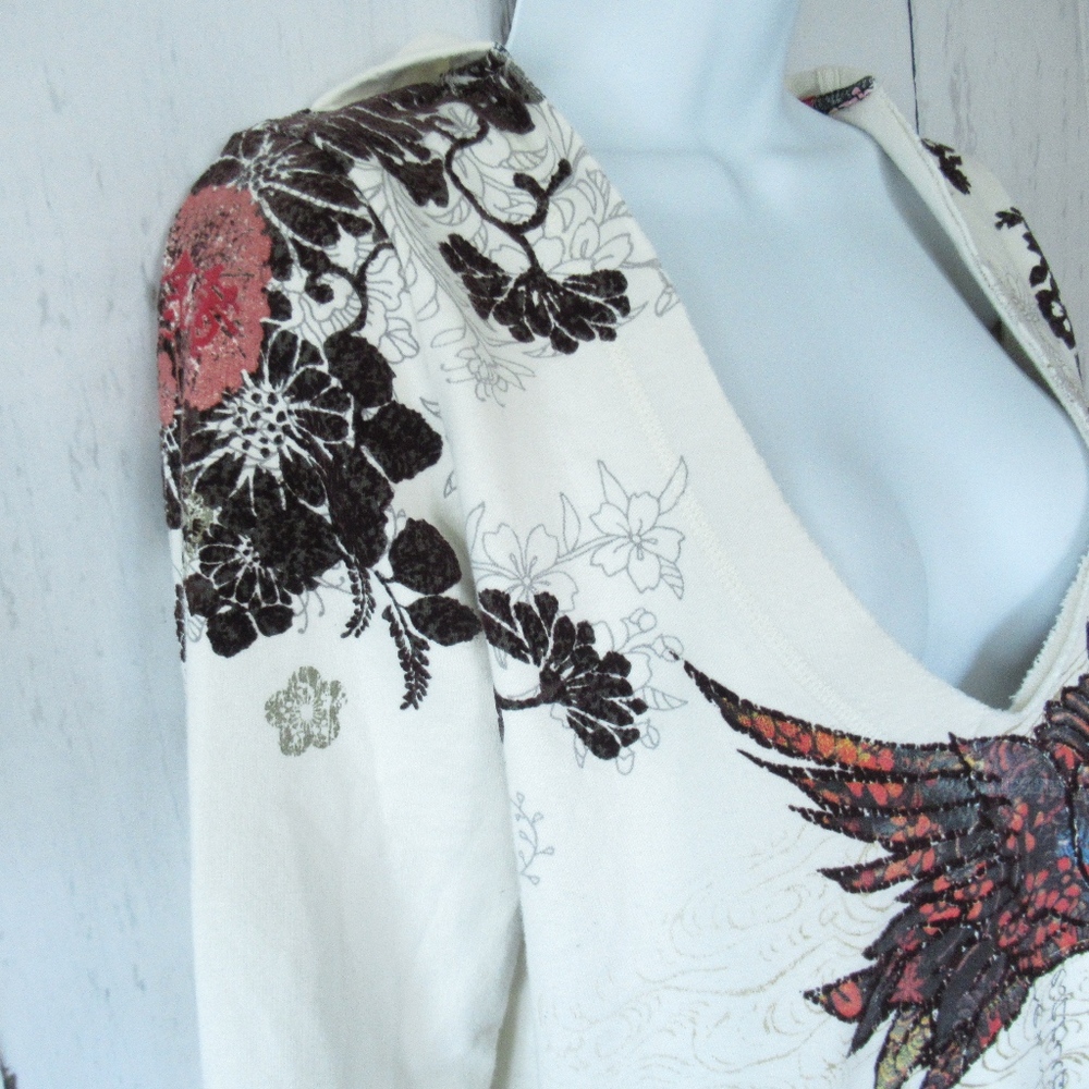 *SOLD* Lucky Brand Hoodie Sweatshirt Asian Crane - Picture 2 of 8